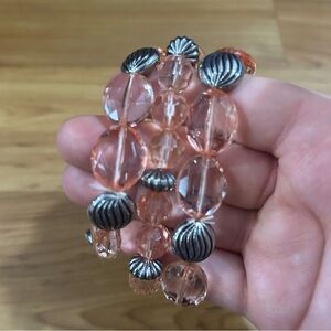 Pink Beaded Plus Size Bracelet with Silver Accents